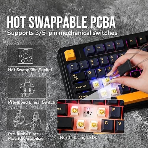 EPOMAKER x Aula F75 Gasket Mechanical Keyboard, 75% Wireless Hot Swappable Gaming Keyboard with Five-Layer Padding&Knob, Bluetooth/2.4GHz/USB-C, RGB (Black, LEOBOG Reaper Switch) thumbnail 4