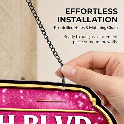 Bitch Blvd Sign, Funny Pink Metal Wall Decor 10x5 Inch | Aluminum Hanging Sign with Chain, UV Printed Glam Wall Decor for Bedroom, Beauty Room, Bar Cart and Girls Night Space thumbnail 6