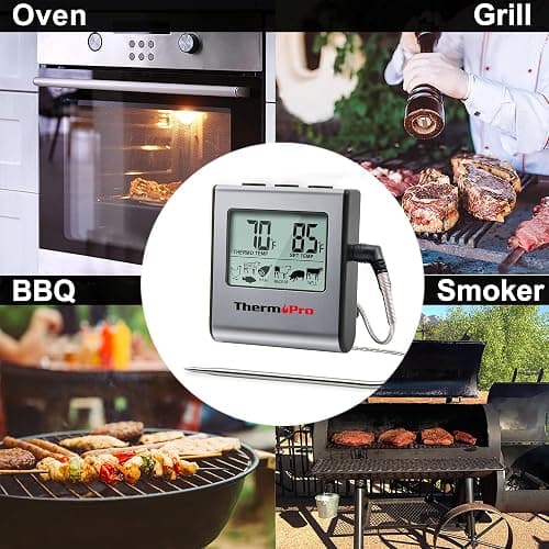ThermoPro TP16 Large LCD Digital Cooking Food Meat Thermometer for Smoker Oven Kitchen BBQ Grill Thermometer Clock Timer with Stainless Steel Temperature Probe thumbnail 7