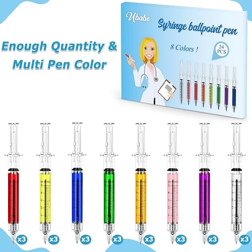 24Pcs Syringe Pen, Multi-Color Retractable Fun Nurses Week Gifts Bulk, Black Ink Novelty Pens Set, Nurse Accessories for Work and Nursing School Supplies, Imaginary Doctor Play Cool Gifts for Nurses thumbnail 3