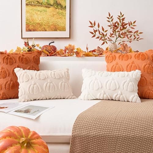 Kevin Textile Pumpkin Fall Throw Pillow Covers 18x18 Inch Set of 2 Luxury Soft Halloween Decorative Lumbar Pillowcases for Harvest Holiday Soft Couch, Beige thumbnail 7