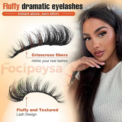 Mink Lashes Full Volume False Eyelashes 18mm Dramatic Faux Mink Eyelashes Natural Look Cat Eye Volume Eye Lashes Multipack by Focipeysa thumbnail 7