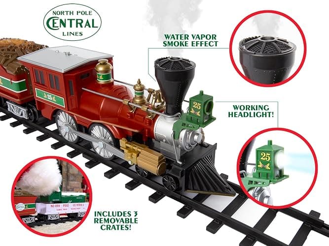 Lionel Battery-Operated North Pole Central Freight Toy Train Set with Bluetooth, Locomotive, Train Cars, & Track with Authentic Train Sounds, Lights, & Water Vapor Smoke Effects for Kids 4+ thumbnail 8