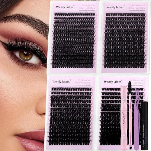 Wendy Lash Clusters Kit Packs: 980-Pcs, 60D, 80D, 80D, 100D, D Curl, 10-18mm Mixed, Cat Eye, Soft, Natural, Fluffy, DIY Eyelash, Individual, Fake Lashes, Bulk Pack thumbnail 9