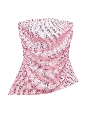 SOLY HUX Women's Sequin Tube Tops Sparkly Strapless Sleeveless Bandeau Split Asymmetric Hem Top Party Clubwear - Image 1