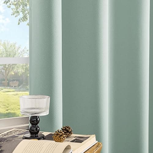 Beauoop 100% Blackout Curtains 84 Inch Long 2 Panels for Bedroom Living Room Seafoam Green Solid Room Darkening Thermal Insulated Soundproof Energy Saving Grommet Top Window Treatment Drapes,52x84 thumbnail 4