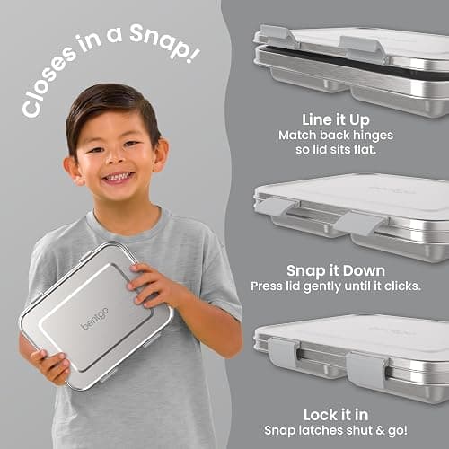 Bentgo Kids Stainless Steel Leak-Resistant Lunch Box, 3 Compartments | Bonus Silicone Container, PFAS & BPA-Free, Odor-Resistant, Dishwasher Safe, Ages 3+ (Silver) thumbnail 4