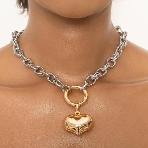 Ettika Locked in Mixed Metal Heart Necklace. Heart Necklace, Gold Necklaces For Women. 18K Gold Plated Chain. Gifts For Women, Gold/Silver thumbnail 5