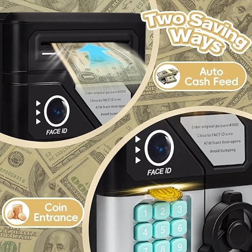 Piggy Bank for Boys Girls, Kids Safe, Electronic Mini ATM Money Saving Box Toy 2025 with Password & Face ID Simulation, Christmas Birthday Gifts for 4 5 6 7 8 9 10 Year Old, Coin Cash Can thumbnail 4