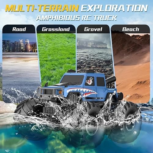 NQD® Monster Truck Toys, Waterproof 360°Rotate 4x4 RC Truck, Amphibious Remote Control Monster Trucks, 2.4GHz All Terrain Off-Road Pickup Toy RC Car for Gifts for Boys Kids Age 6 7 8 9 10 11 12+, Blue thumbnail 6