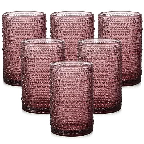 ZMOWIPDL Vintage Glassware Drinking Glasses Set of 6,15 oz Hobnail Glass Cups,Embossed Purple Water Tumbler,for Beer,Cocktail,Whiskey,Juice and Various Mixed Drinks- 1 Cleaning Brush - Image 1