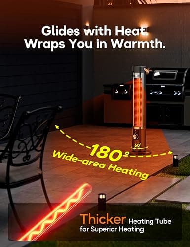 Patio Heater for Outdoor Use, Infrared Electric Outdoor Heater, 1500W Instant Heating, 60-Degree Oscillation, 9 Heat Levels, 9H Timer, Remote, for Garage, Backyard, Large Room, Indoor, 32.2", Black thumbnail 3