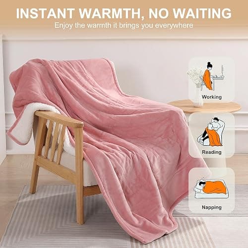 Heating Blanket Heated Throw Blanket 50''X60'' - Electric Throw Pink Ultra Warm Fluffy Electric Blanket for Recliner with 5 Heating Setting & 4 Hour Auto Off, ETL Certified & Overheat Protection thumbnail 8
