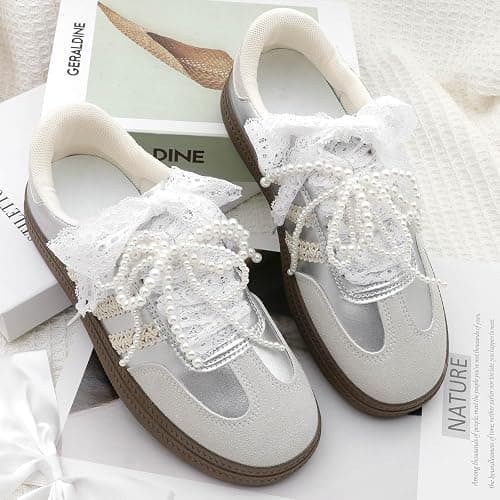 WEGOODZF Flat Lace Fancy Shoelaces: 3CM Wide Lace Shoe Laces for Women - 2 Pairs - 01 White - 47inch (120CM) thumbnail 3