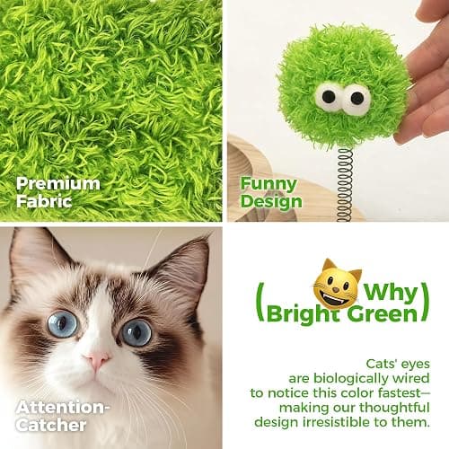 TINYBEAST Wooden Cat Scratching Post fot Kittens, 4 in 1 Cat Scratcher Toy with Cat Ball Tracks, 18" Tall Sisal Scratch Post for Indoor Kittens, Interactive Feather Toy and 2 Sisal Hanging Balls thumbnail 5