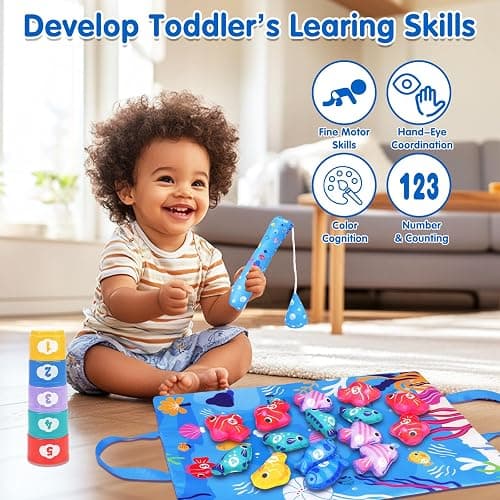 Montessori Toys for 1 Year Old - Cloth Fishing Game Baby Toys 6-12 12-18 Months with Stacking Cups - Sorting Learning Toddler Toy Age 1-2 - Babies First Birthday Gifts for 1 2 3 Year Boy Girl thumbnail 3