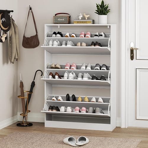 BORNOON Shoe Cabinet with 3 Flip Drawers, Hidden Wood Shoe Cabinet,Freestanding Shoe Storage Cabinet for Entryway Hallway.White. 47.2" H*31.5" W*9.45" D. thumbnail 7