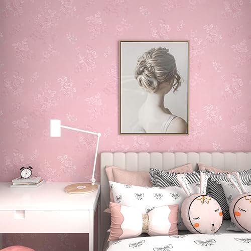 Lativo Silk Pink Peel and Stick Wallpaper Embossed Floral 511in 17.7in | Textured Vinyl Wallpaper,Self Adhesive Removable,Perfect for Bedroom Girls Kids Room,Gift Paper,Easy to Use thumbnail 2