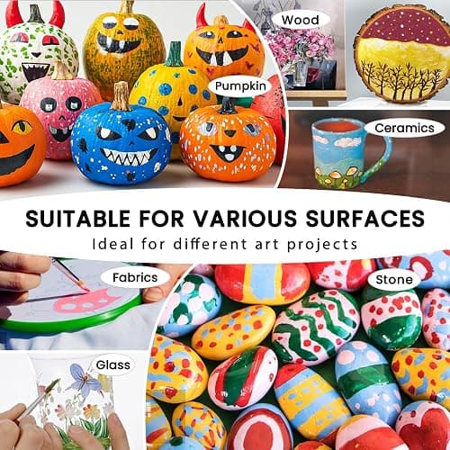 52 Pcs Acrylic Paint Set - 36 Colors (2oz/60ml) with 12 Brushes, 2 Knives & Palette - Rich Pigments for Adults, Kids, Artists & Beginners - Painting on Halloween Pumpkin Canvas Ceramic Rock Wood thumbnail 5