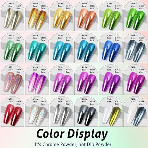 Gold Silver Chrome Nail Powder, 24 Colors White Pearl Unicorn Iridescent Holographic Nail Chrome Powder, Red Blue Green Black Purple Rose Gold Metallic Mirror Chrome Powder for Nails Glitter Pigment thumbnail 6