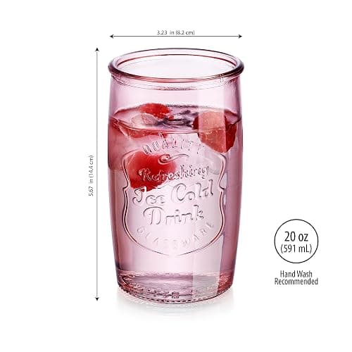Glaver's Colored Glassware, Ice Cold Drinking Glasses Set of 4 – 20 Oz Vintage Glass Cups for Kitchen, Dining Table – Multi- Colors Glass Tumblers. Hand Wash. thumbnail 3