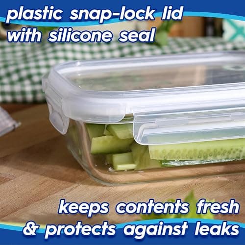 Harbour Housewares Glass Containers with Airtight Lids - 10 Pack - 2 Sizes (1040ml | 370ml) Lunch Box Tubs BPA-Free Meal Prep Containers Reusable Leak Proof Food Storage Tubs, Oven Safe, Freezer Safe thumbnail 6