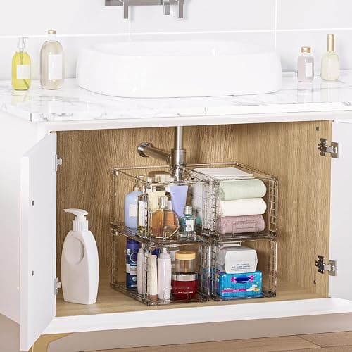 Vtopmart 2 Pack Large Stackable Storage Drawers,Clear Acrylic Drawer Organizers with Handles, Easily Assemble for Bathroom,Kitchen Undersink,Cabinet,Closet,Makeup,Pantry organization and Storage thumbnail 2