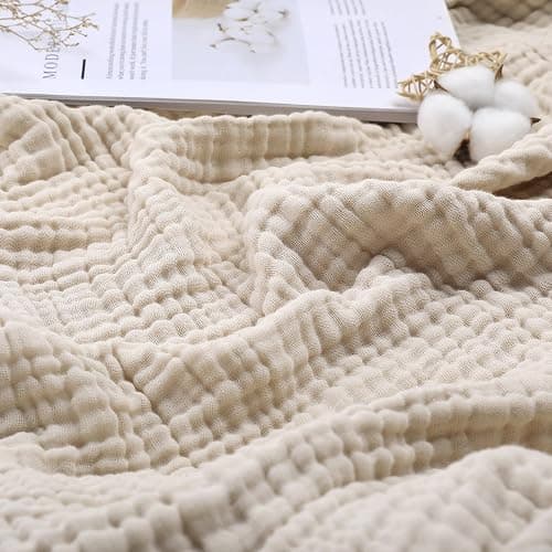 Yoofoss Muslin Blanket 100% Organic Cotton Throw Large 50" x 60" for Bed Couch Summer Gauze Blanket for Adults Lightweight and Breathable Apricot White thumbnail 4