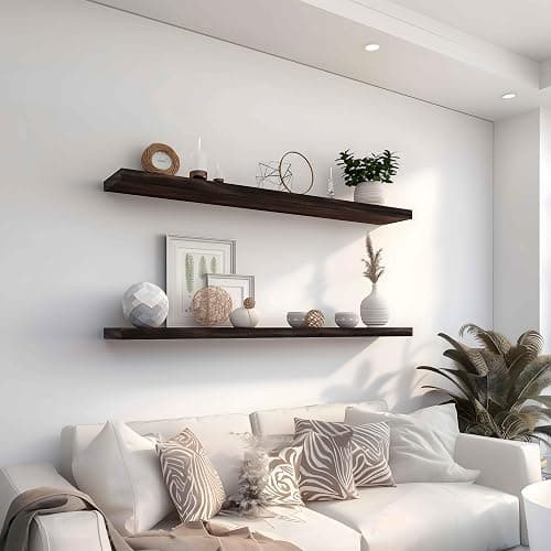 YYWUOJJ Wood Floating Shelves for Wall Decor, Rustic Wall Shelves for Bedroom Bathroom Kitchen Living Room, Set of 4 Walnut 48 Inch thumbnail 6
