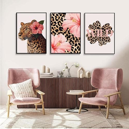 Trendy Leopard Wall Art Pink Cheetah Print Room Decor Leopard Flower Canvas Wall Decor Cheetah Aesthetic Poster Girly Pink Preppy Picture Funky Y2k Artwork for Girl Bedroom 12x16x3 Inch Unframed thumbnail 6
