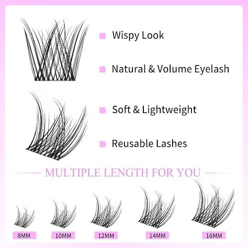 VEYESBEAUTY Lash Clusters Kit Individual Eyelash Extensions Thin & Invisible Band DIY False Eyelashes Newbie's Five-Second Series Wispy Lash Tray, LuxeBold KIT with Bond&Seal Remover Applicator thumbnail 4
