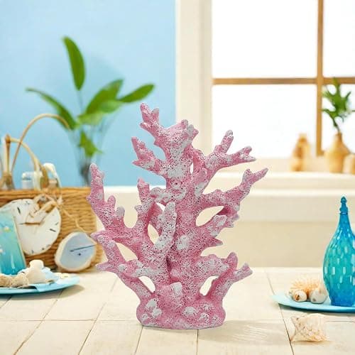 Etlemonde Coastal Beach Pink Coral Reef Statue Home Decor | Perfect for home, desk, bathroom, or shelf. Nautial resin sculpture, great gift for ocean lovers. thumbnail 7