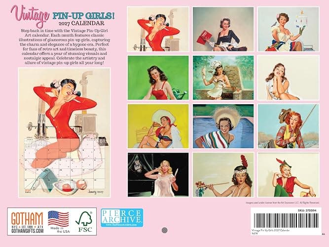 Vintage Pin Up Calendar 2027 Monthly Wall | American Made In The USA thumbnail 2