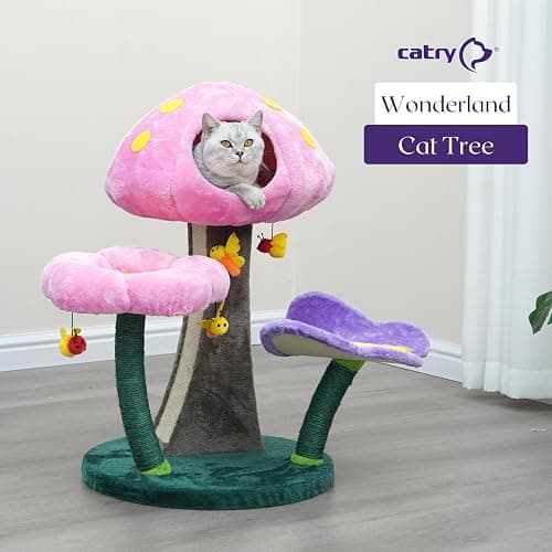 Catry® Wonderland 3-Level 31" Cat Tree with Mushroom Condo, Flower Perch, Sisal Scratching Pad, Parts Replaceable, Garden Style with Bee Toys. Multi- Color thumbnail 7
