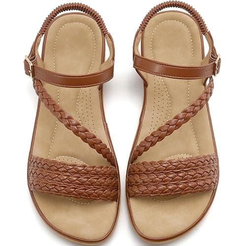 Aomigoct Dressy Womens Sandals Summer: Comfortable Strappy Flats Sandals Women - Casual Walking Woman Shoes - Image 1