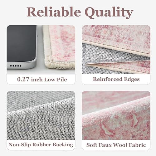 Jainmy 5x7 Pink Rug for Nursery, Thin Washable Rugs for Kids Room Playroom, Distressed Aesthetic Area Rugs for Bedroom Girls Dorm Romantic, Non Slip Carpet Rug for Living Room Dining Room Home Office thumbnail 7