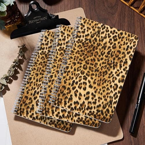 Lined Spiral Journal Notebook,100 Pages,3 Pack,5.71x 8.26 inches College Ruled Paper Double-Wire Spiral Notebook for Study and Notes - Leopard Pattern thumbnail 5