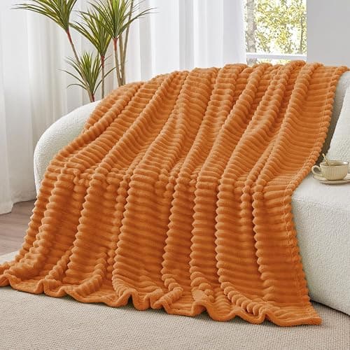 BEDELITE Ribbed Fleece Fall Throw Blanket, Burnt Orange, 50"x60" | Soft Cozy Blanket, 3D Ribbed Design, Autumn Home Decor Accent, Lightweight Throw for Couch, Bed, Halloween & Thanksgiving thumbnail 8