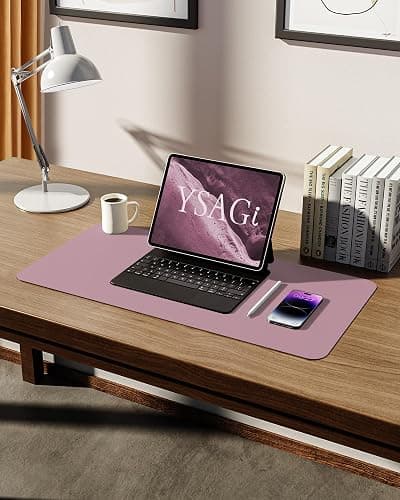 YSAGi Leather Desk Mat, Large Mouse Mat, Non-Slip Desk Pad, Waterproof PU Leather Table Protector Writing Pad for Office and Home (60 x 35 cm, Pale Mauve) thumbnail 2