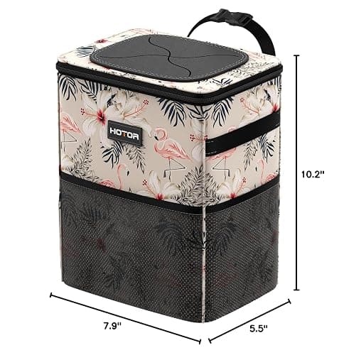 HOTOR Car Trash Can with Lid and Storage Pockets - 100% Leak-Proof Organizer, Waterproof Garbage Can, Multipurpose Trash Bin for Car, 2 Gallons, Flamingo thumbnail 2