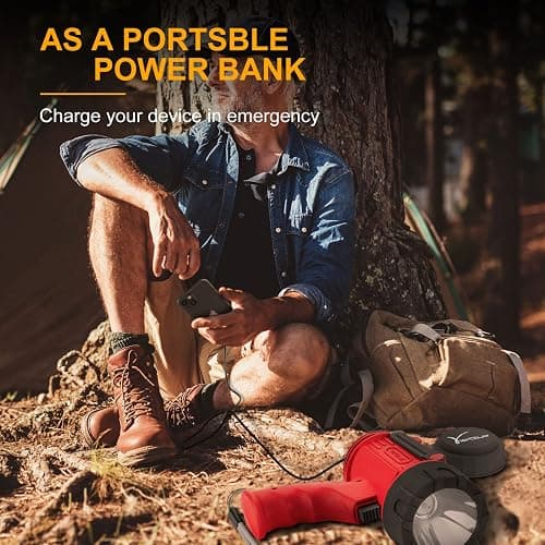 YIERBLUE Rechargeable Spotlight Flashlight with 2000,000 High Lumen LED | IP67 Waterproof Long Running Spot Light searchlight, Impact Resistant Handheld Spotlight with Foldable Stand and Red Lens thumbnail 7