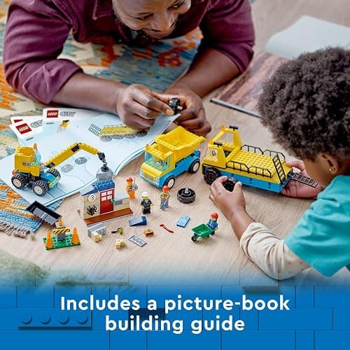 LEGO City Construction Trucks and Wrecking Ball Crane 60391 Building Toy Set for Toddler Kids Ages 4+, Includes 3 Construction Vehicles, an Abandoned House and 3 Minifigures for Pretend Play thumbnail 2