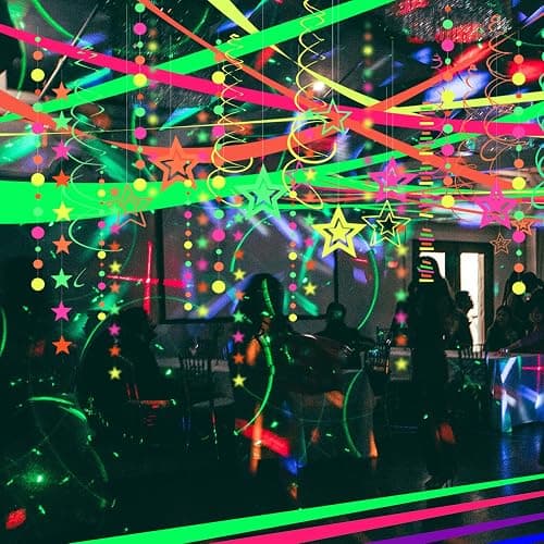 508ft UV Neon Paper Garland Crepe Streamers Glow in The Dark Party Supplies Garland Neon Party Decorations Streamers for Blacklight Reactive Fluorescent Wedding Birthday Party Decorations thumbnail 2
