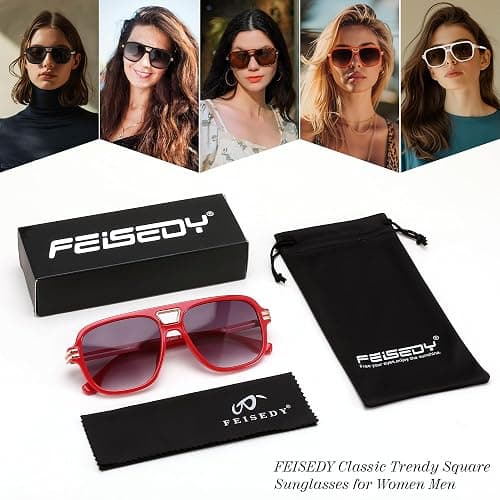 FEISEDY Retro Aviator Sunglasses for Women Men Vintage Trendy Oversized Square Shades UV400 B0106 thumbnail 7