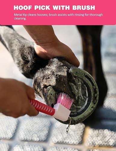 Furrishine 11PCS Horse Grooming Kit Curry Comb Sweat Scraper Horse Bathing Supplies Grooming Tools with Storage Bag Pink Garnet thumbnail 7