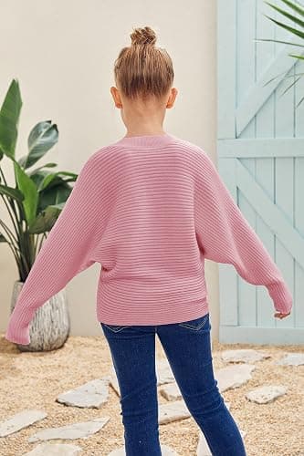 Mafulus Girl's Oversized Crewneck Fall Sweaters Kids Batwing Long Sleeve Slouchy Chunky Cute Pullover Jumper Shirts 5-14T thumbnail 4