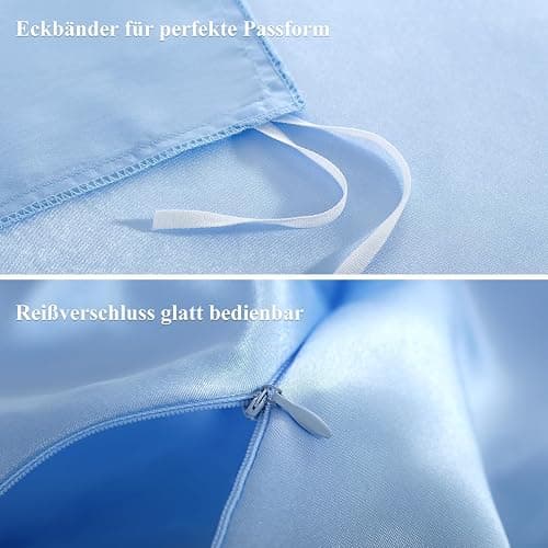 RUIKASI Satin Bettwäsche 135x200 Blau - Seidig Bettbezug mit Glanz wie Seiden Bettwäsche Set Hellblau für Haar und Haut, Glänzend Bettwäsche 135x200cm mit Reißverschluss und Kissenbezug 80x80cm thumbnail 6