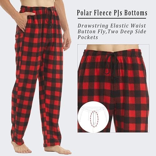 YUSHOW 2 Pack Mens Fleece Pyjama Bottoms Ultra Soft Checked Lounge Pants with Pockets PJs Loungewear Pjs Trousers thumbnail 3