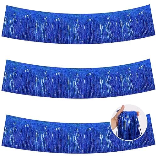 BEISHIDA 3 Packs Metallic Foil Fringe Garland Laser Blue Wall Hanging Tinsel Fringe Banners for Car Floats Bridal Shower Wedding Birthday Easter Graduation Holiday Party Decoration(30 Feet) - Image 1