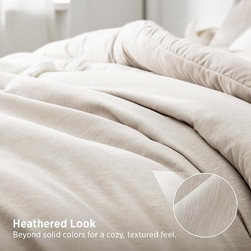Bedsure Full Size Comforter Set, Soft Cationic Dyed Bed Set 3 Pieces | Beige, Breathable, Comfortable for All Season, Skin-Friendly, Melange, Home Decor Gift, Bedding Set, Cozy for Bedroom, Modern thumbnail 3